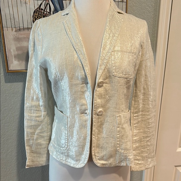J. Crew Jackets & Blazers - J Crew Sz 2 VTG Silver Metallic Blazer • 100% Linen
